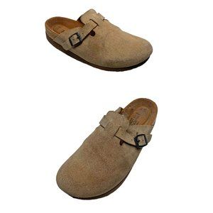 NAOT The Spring Taupe Suede‎ Buckle Clog Mules